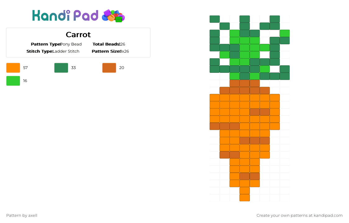 Carrot - Pony Bead Pattern by axell on Kandi Pad - orange,green,vegetable