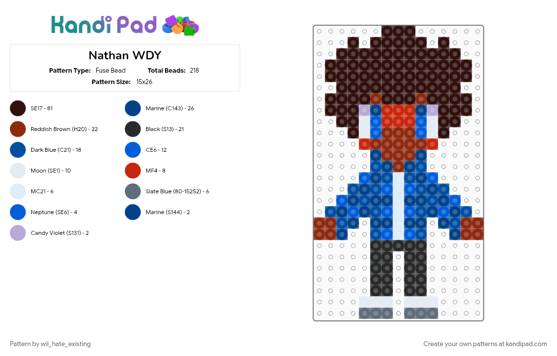 Nathan WDY - Fuse Bead Pattern by wii_hate_existing on Kandi Pad - blue, brown, creepypasta, wdy, wii deleted you, wiideletedyou