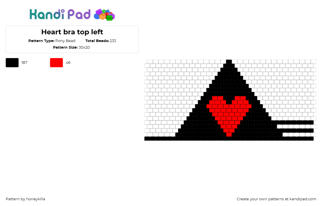 Heart bra top left - Pony Bead Pattern by honeykilla on Kandi Pad - heart,bikini,bra,clothing,simple,love,red,black