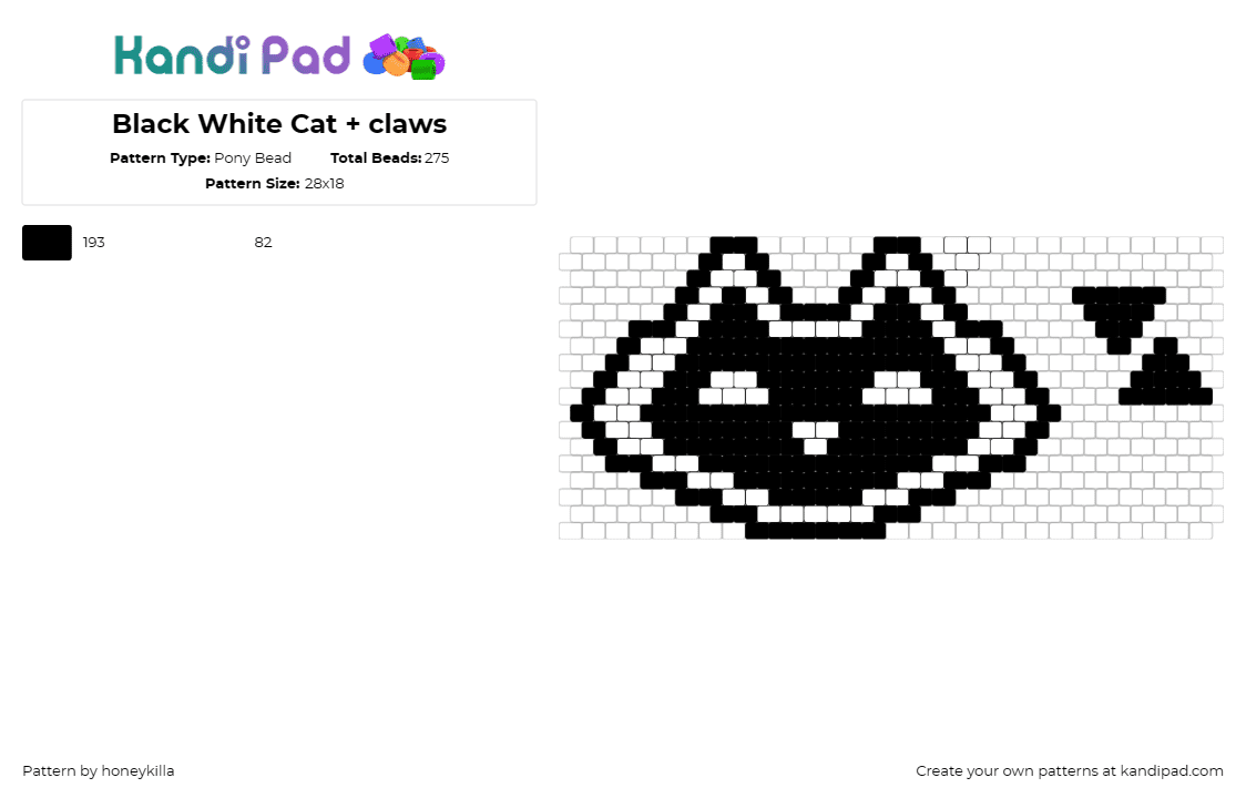 Black White Cat + claws - Pony Bead Pattern by honeykilla on Kandi Pad - cat,kitten,animal