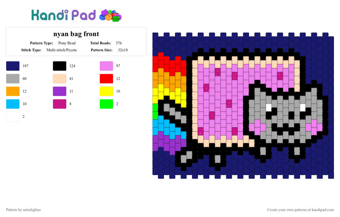 nyan bag front - Pony Bead Pattern by astralightss on Kandi Pad - beige, pink, purple