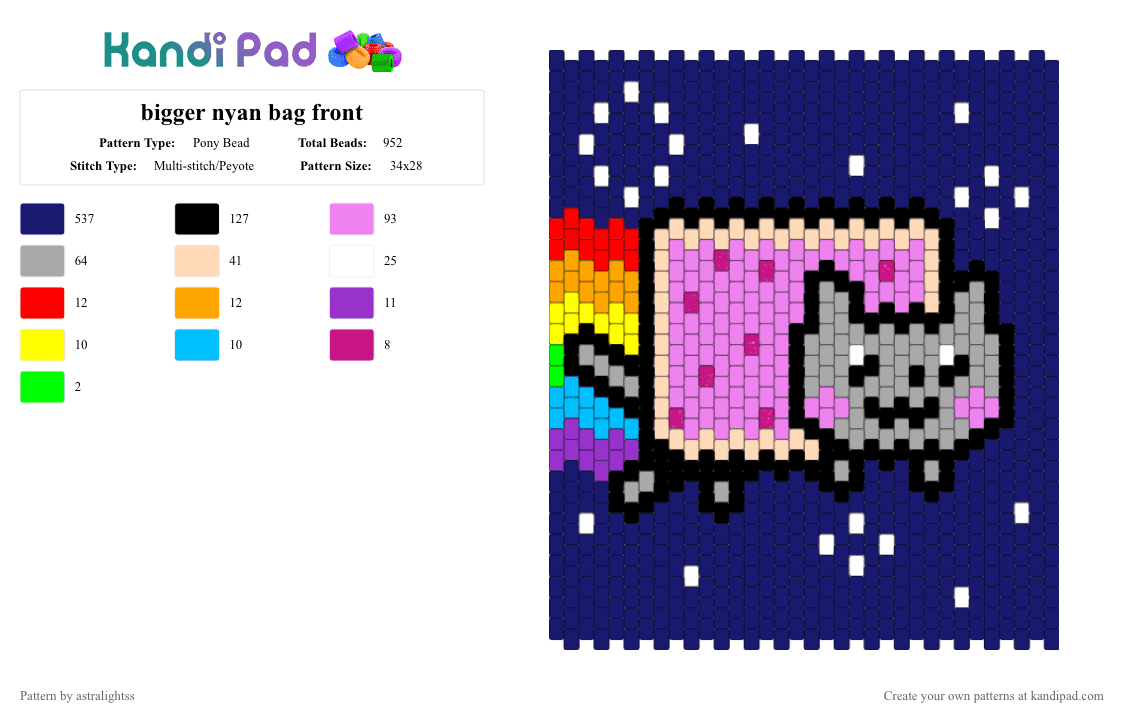 bigger nyan bag front - Pony Bead Pattern by astralightss on Kandi Pad - beige, pink, purple