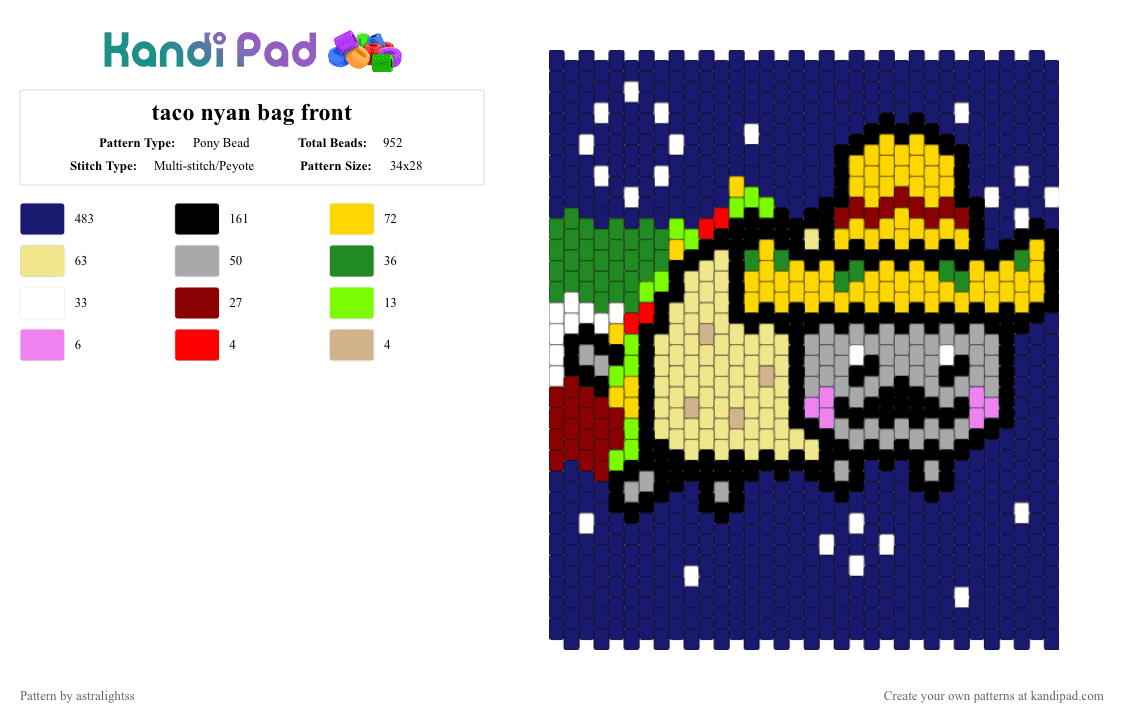 taco nyan bag front - Pony Bead Pattern by astralightss on Kandi Pad - purple, yellow