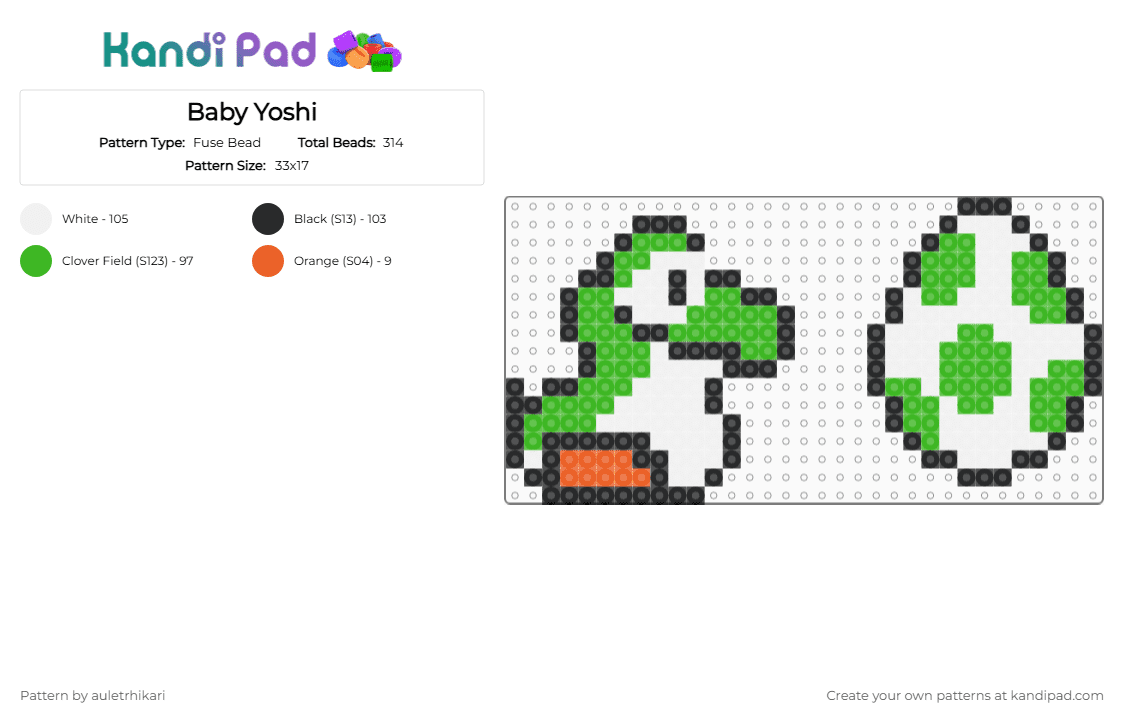 Baby Yoshi + Egg - Fuse Bead Pattern by auletrhikari on Kandi Pad - green