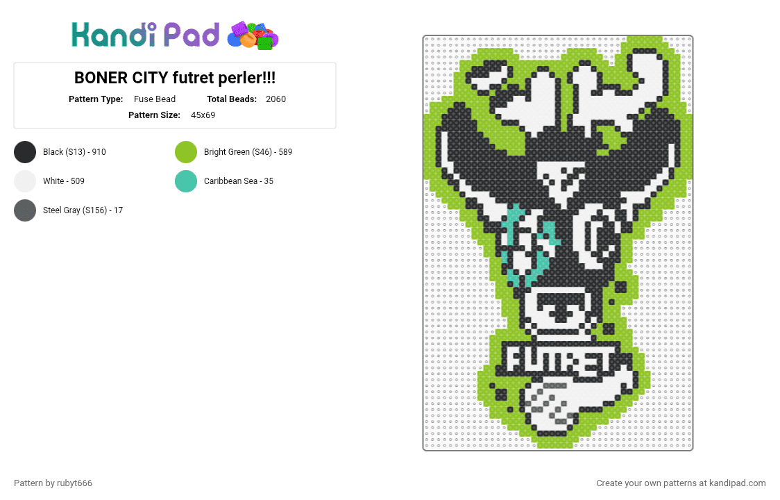 BONER CITY futret perler!!! - Fuse Bead Pattern by rubyt666 on Kandi Pad - deer, furry, futret, green, music, pink