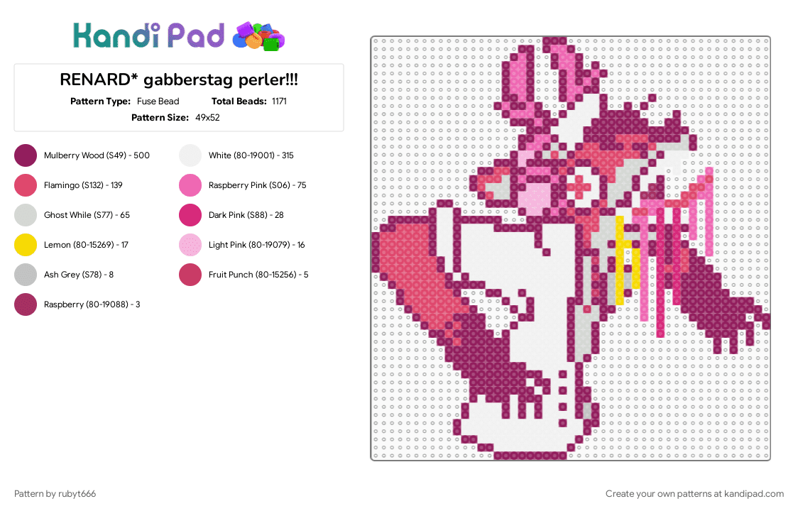 RENARD* gabberstag perler!!! - Fuse Bead Pattern by rubyt666 on Kandi Pad - blue, fox, furry, lapfox, music, pink, red, renard