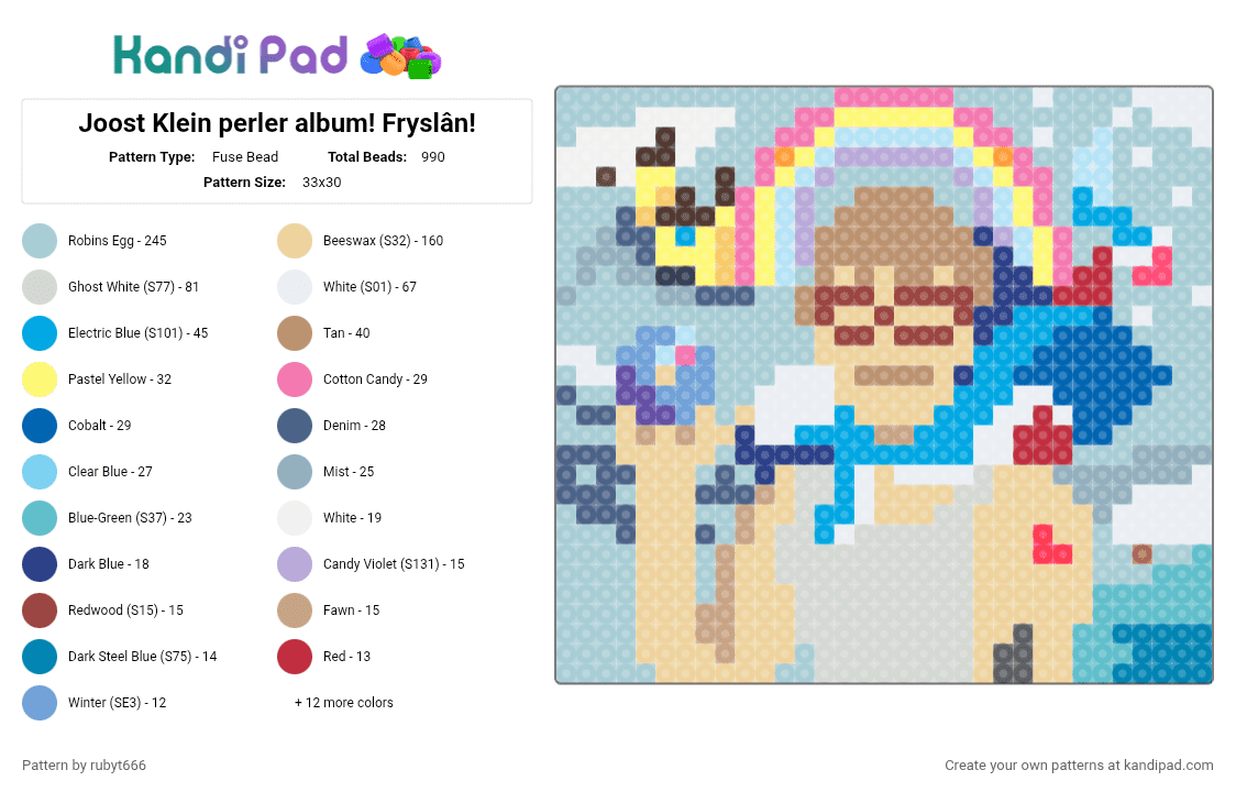 Joost Klein perler album! Fryslân! - Fuse Bead Pattern by rubyt666 on Kandi Pad - album, artist, beige, blue, joost, joostklein, light blue, music, netherlands, perler