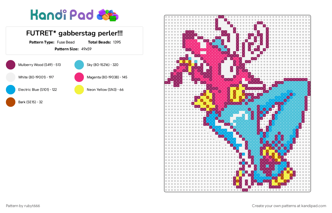 FUTRET* gabberstag perler!!! - Fuse Bead Pattern by rubyt666 on Kandi Pad - blue, deer, furry, futret, light blue, music, pink, yellow