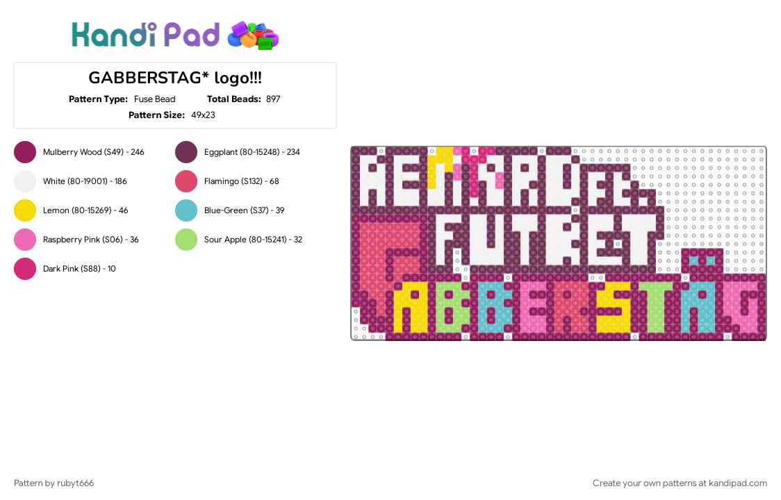 GABBERSTAG* logo!!! - Fuse Bead Pattern by rubyt666 on Kandi Pad - furry, futret, lapfox, logo, music, pink, renard