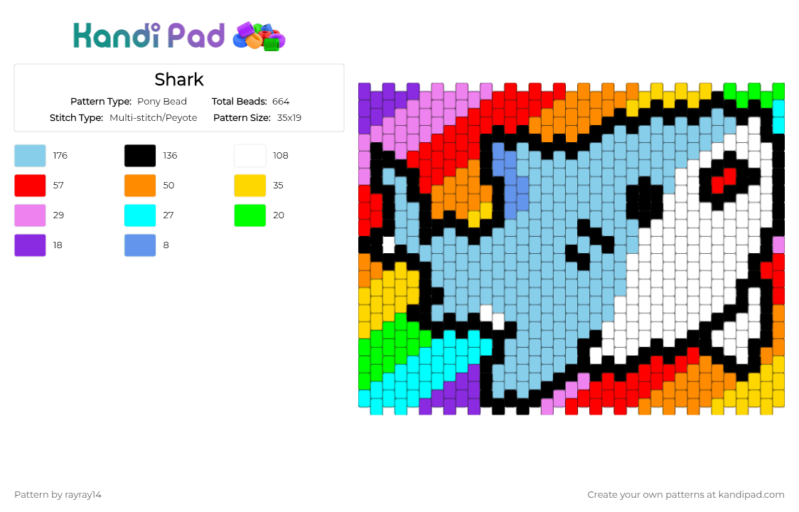 Shark - Pony Bead Pattern by rayray14 on Kandi Pad - light blue,red