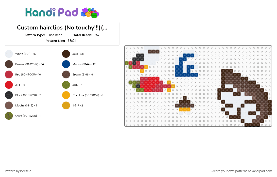 Custom hairclips (No touchy!!!) - Fuse Bead Pattern by beetelo on Kandi Pad - accessory, beetelo, cosplay, hairclip, osprey, perler, salmon, xenogender
