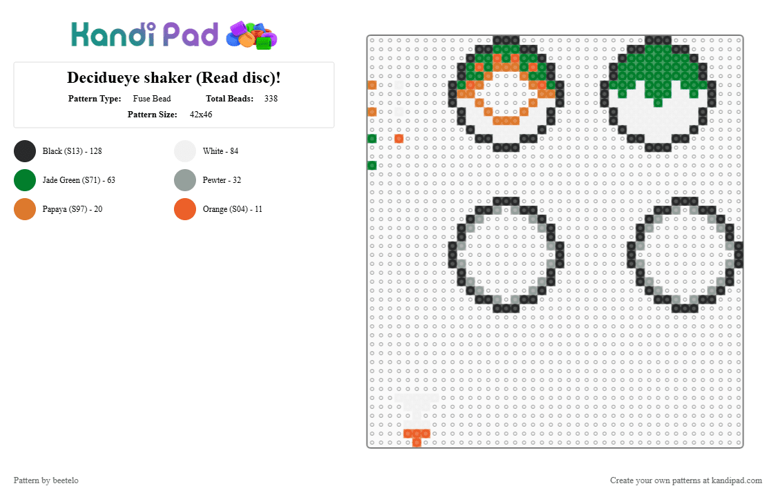 Decidueye shaker (Read desc)! - Fuse Bead Pattern by beetelo on Kandi Pad - decidueye, green, perler, pokemon, shaker