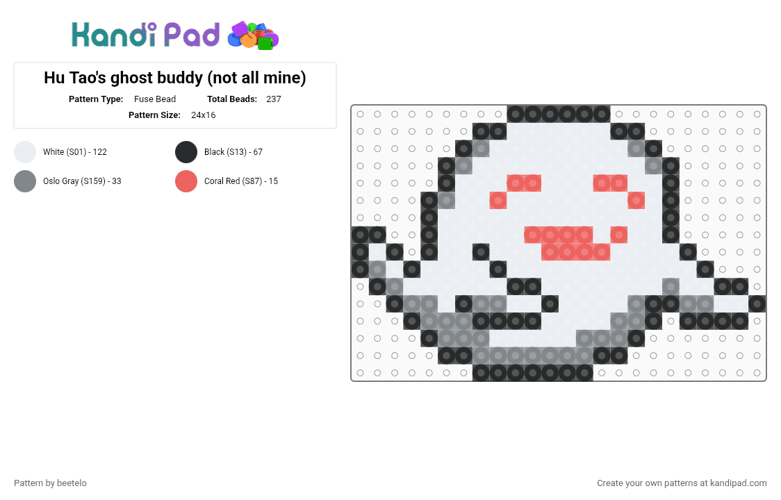 Hu Tao\'s ghost buddy (not all mine) - Fuse Bead Pattern by beetelo on Kandi Pad - gray, red, white