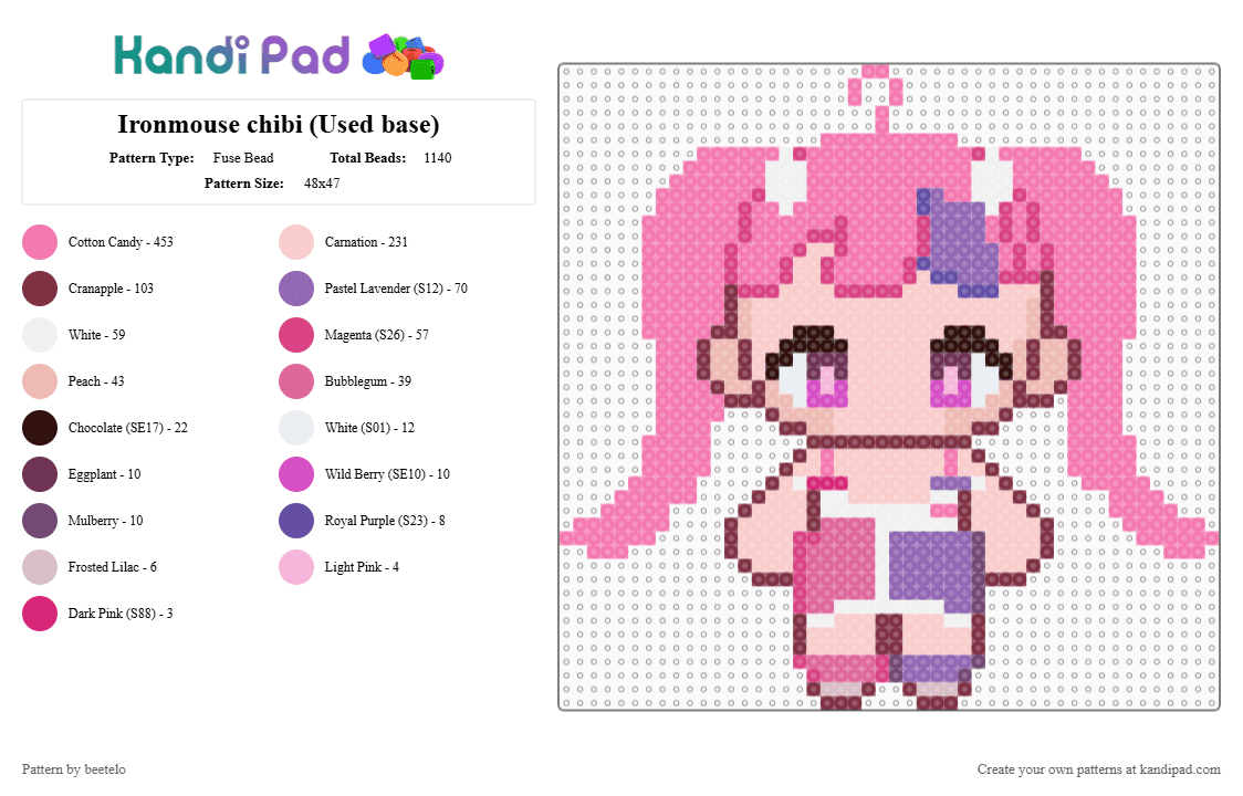 Ironmouse chibi (Used base) - Fuse Bead Pattern by beetelo on Kandi Pad - pink,beige,ironmouse,vtuber,chibi,remix