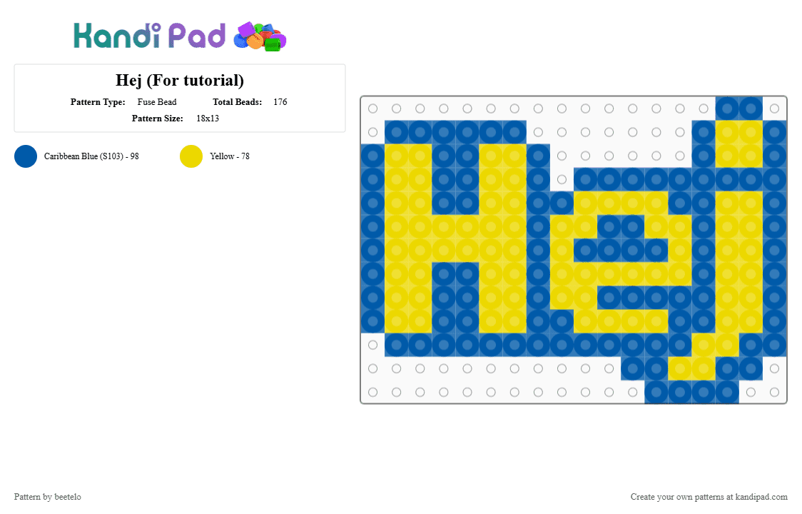Hej (For tutorial) - Fuse Bead Pattern by beetelo on Kandi Pad - blue, hej, ikea, perler, yellow