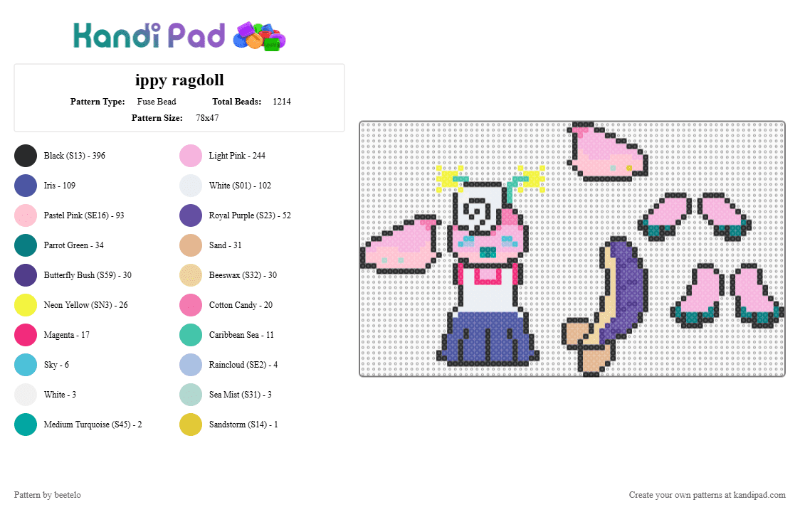 ippy ragdoll - Fuse Bead Pattern by beetelo on Kandi Pad - dangle, ffu, furry, perler, pink, purple, ragdoll