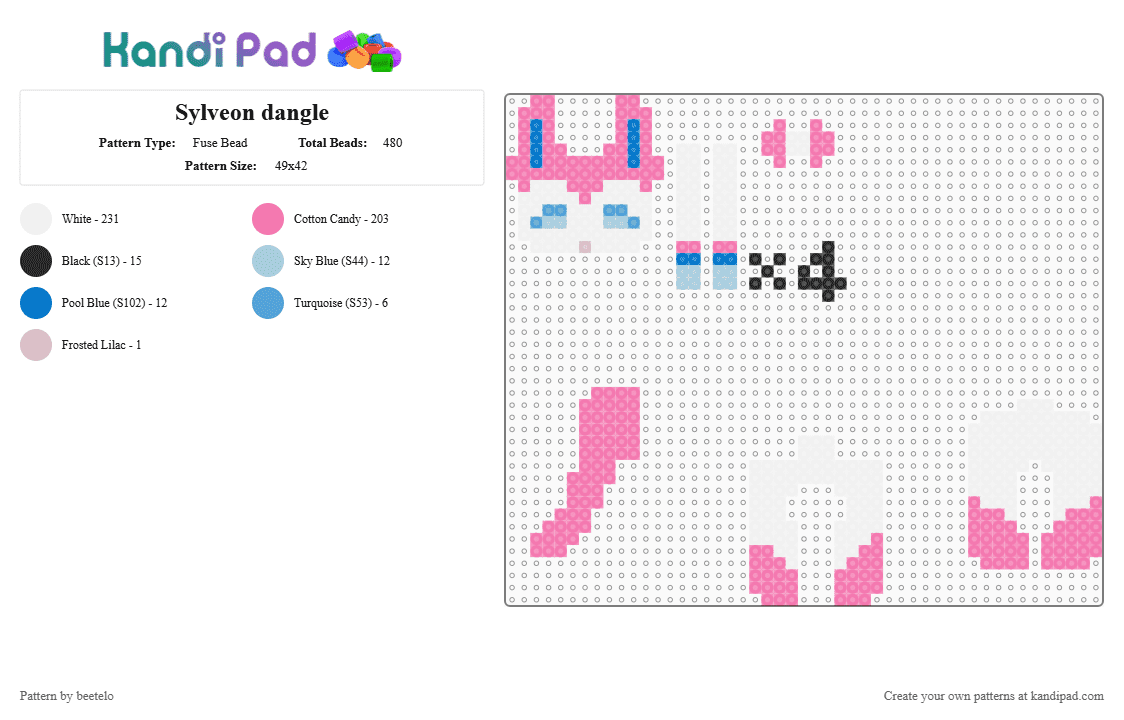 Sylveon dangle - Fuse Bead Pattern by beetelo on Kandi Pad - dangle, pink, pokemon, sylveon, white
