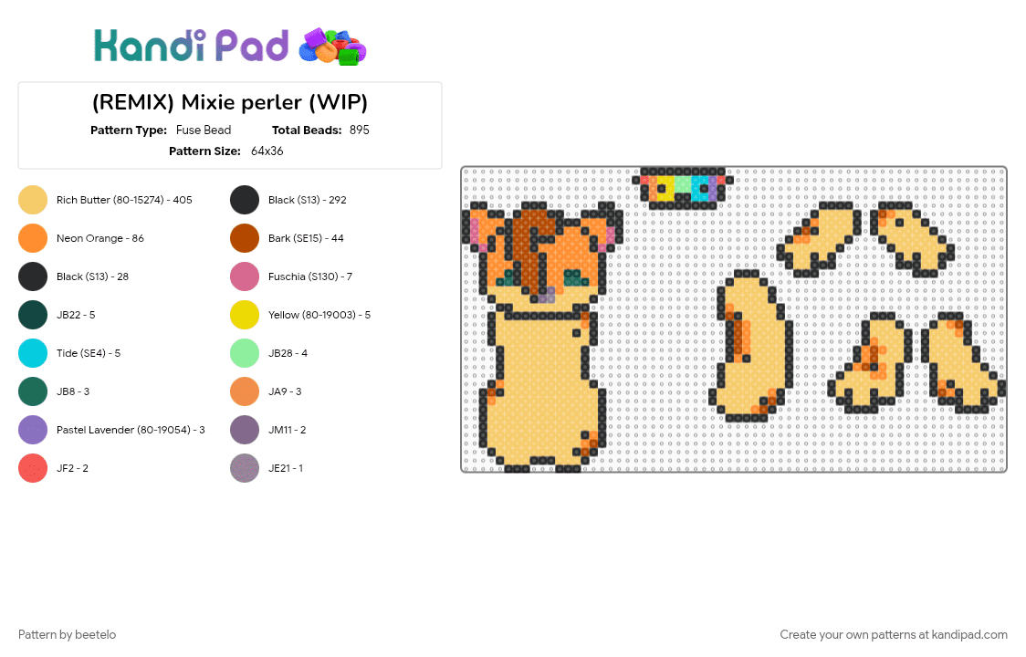 (REMIX) Mixie perler - Fuse Bead Pattern by beetelo on Kandi Pad - character, ffu, furry, fursona, orange, orange cat, original character, yellow