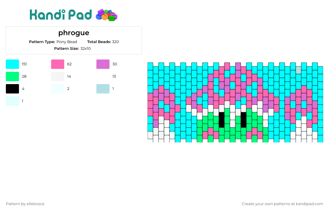 phrogue - Pony Bead Pattern by ellebozoz on Kandi Pad - frog,mushrooms,toadstool,cuff,cute,funny,animal,light blue,green,pink