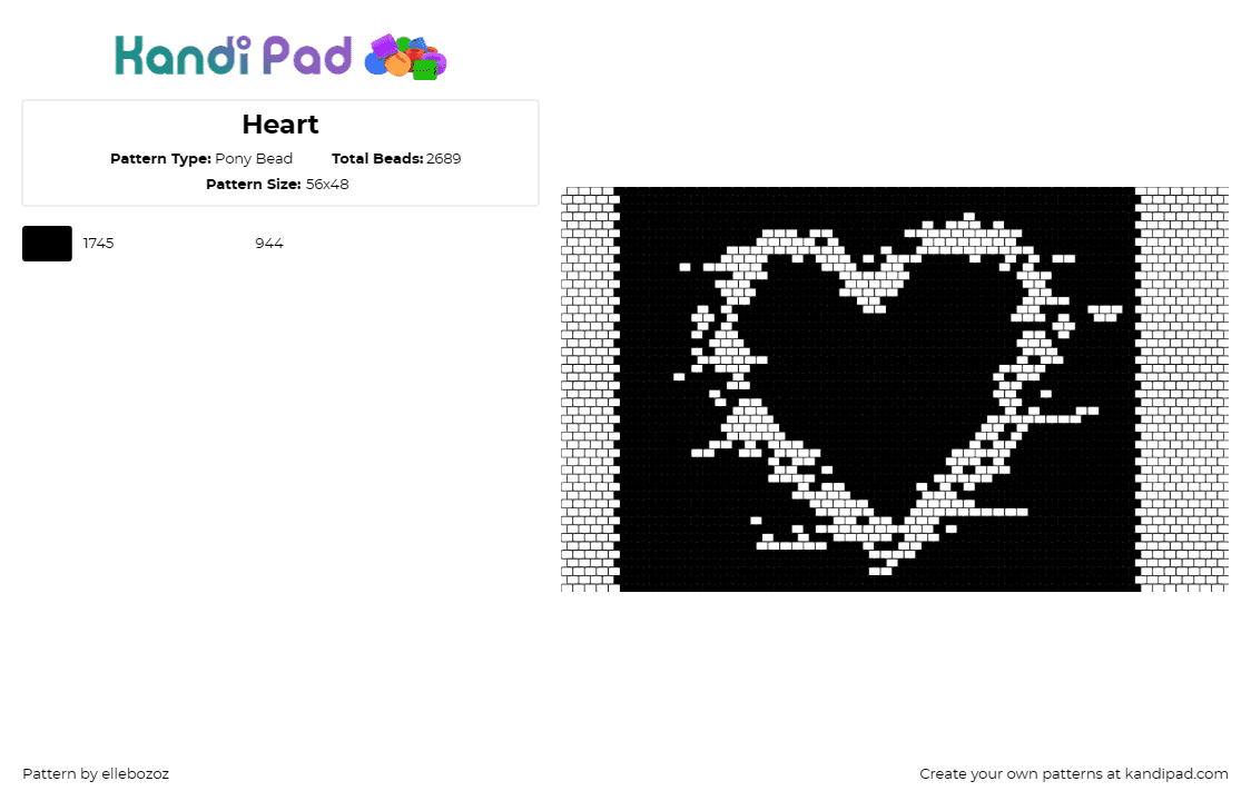 Heart - Pony Bead Pattern by ellebozoz on Kandi Pad - heart,silhouette,love,panel,valentines,black