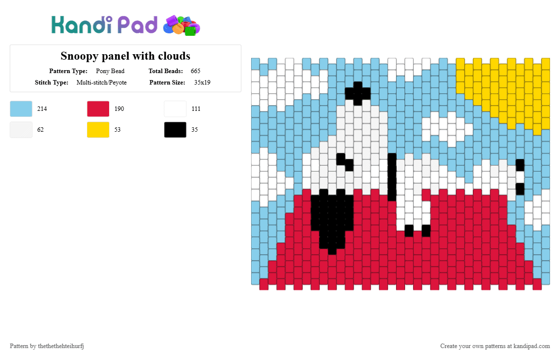 Snoopy panel with clouds - Pony Bead Pattern by thethethehteihurfj on Kandi Pad - light blue, red