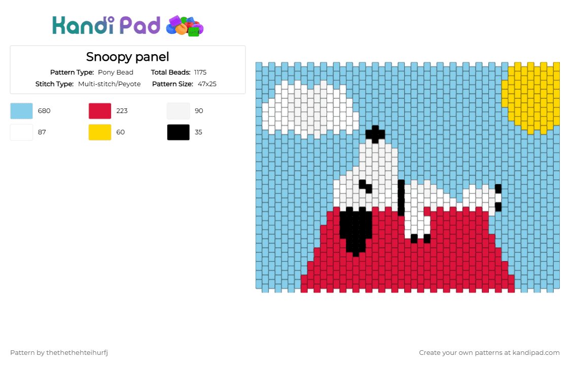 Snoopy panel - Pony Bead Pattern by thethethehteihurfj on Kandi Pad - light blue