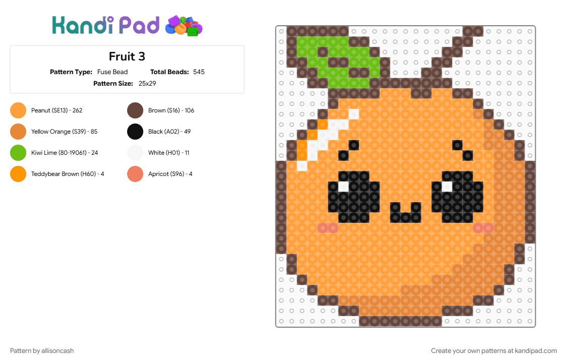 Fruit 3 - Fuse Bead Pattern by allisoncash on Kandi Pad - orange