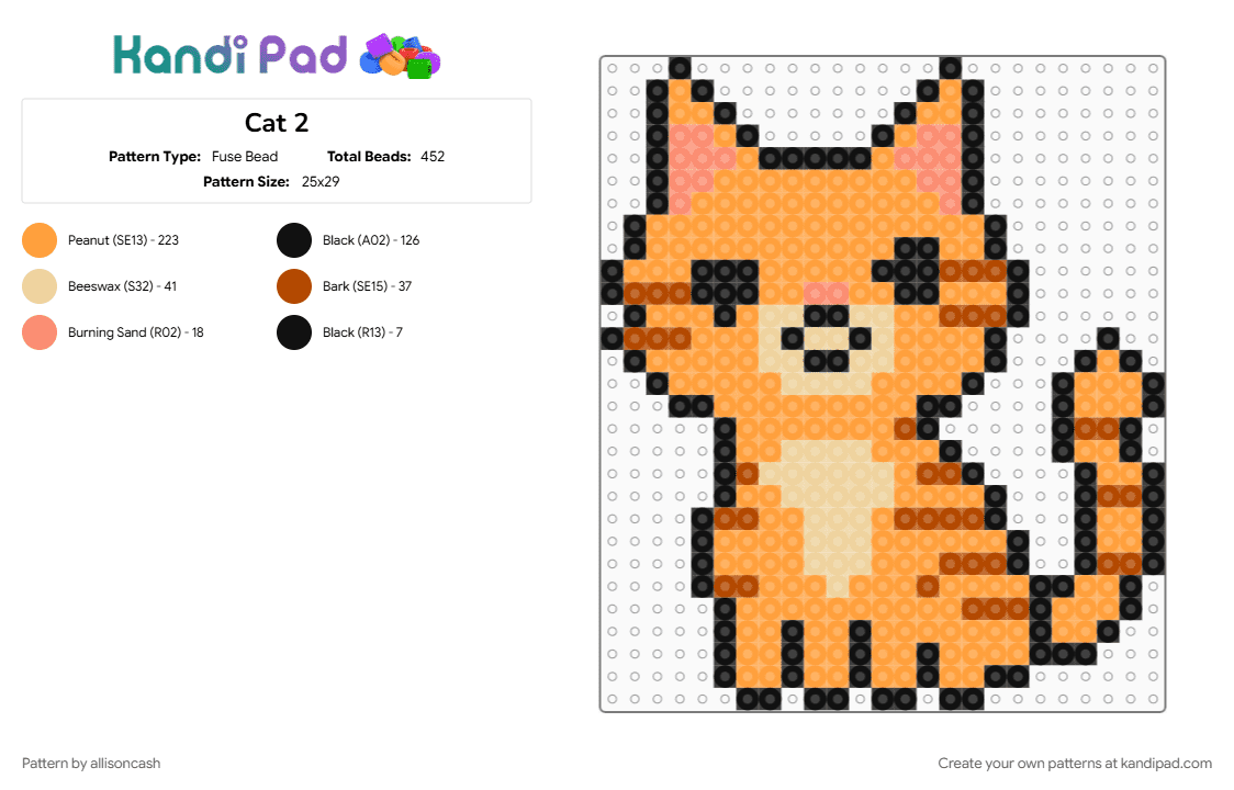 Cat 2 - Fuse Bead Pattern by allisoncash on Kandi Pad - orange