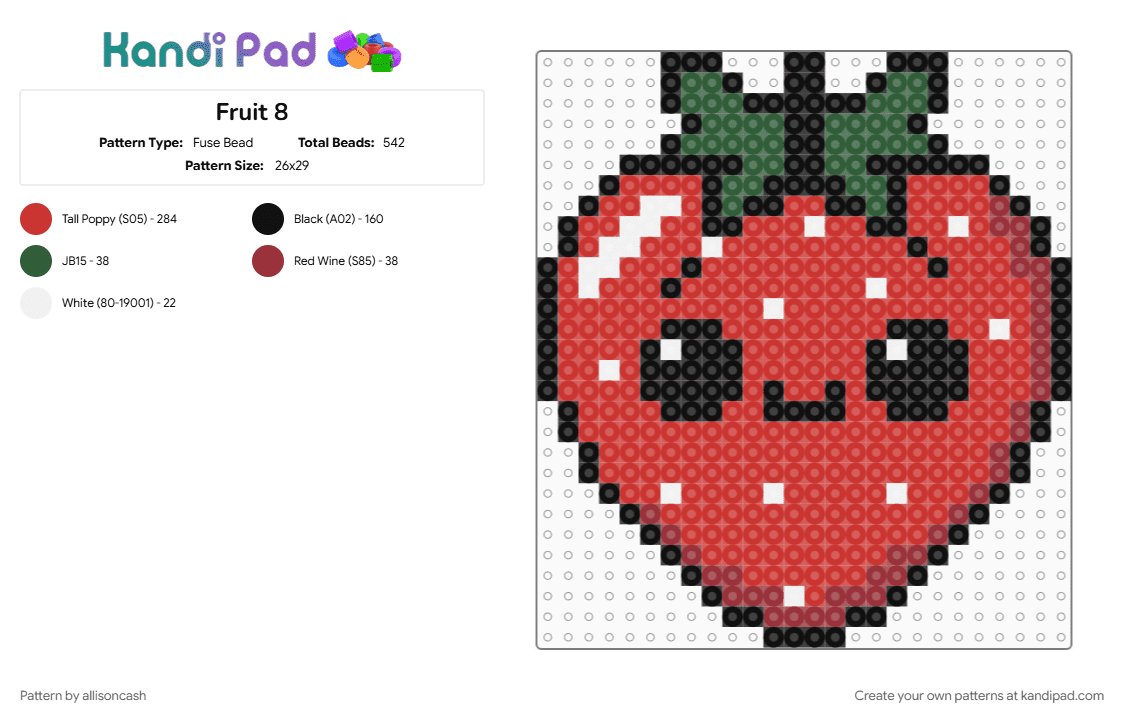 Fruit 8 - Fuse Bead Pattern by allisoncash on Kandi Pad - red, strawberry