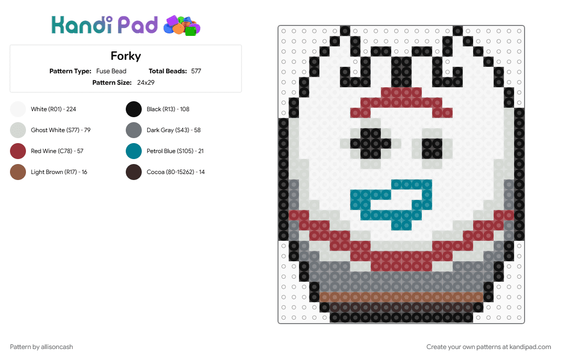 Forky - Fuse Bead Pattern by allisoncash on Kandi Pad - gray, red, white