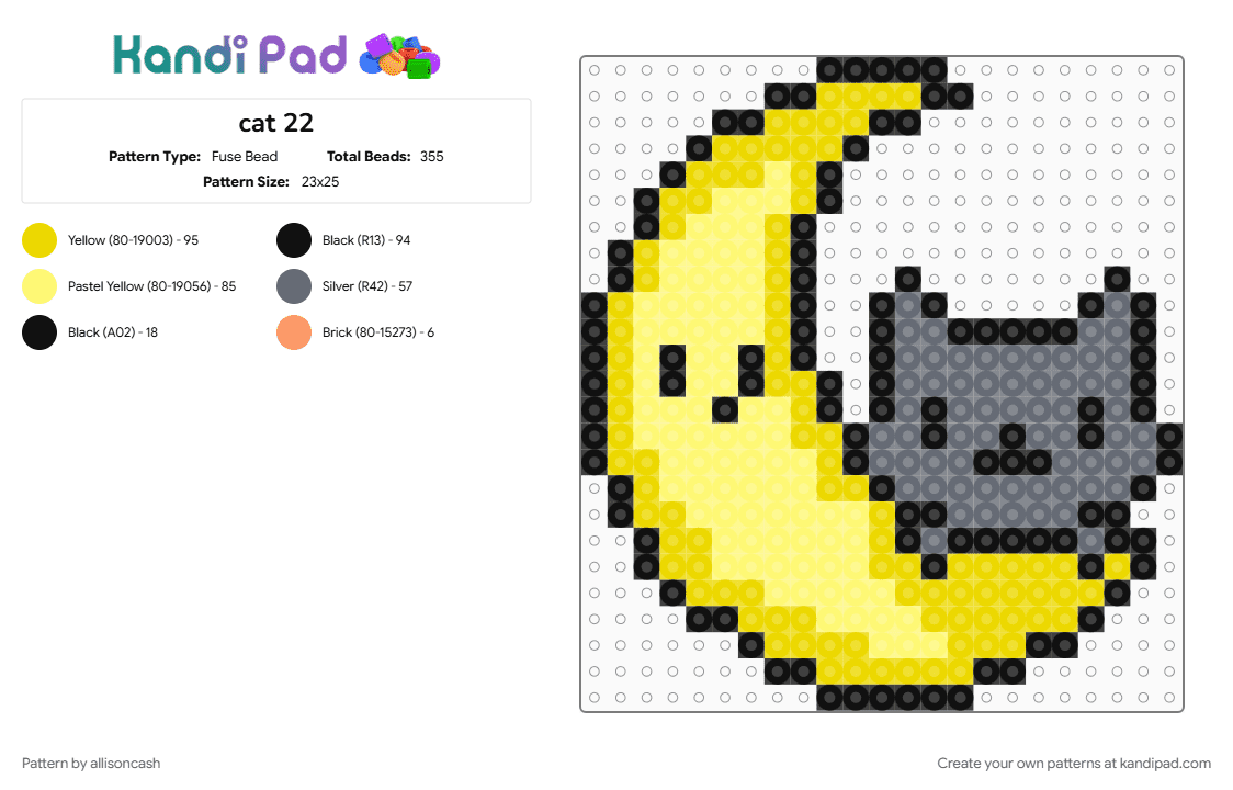 cat 22 - Fuse Bead Pattern by allisoncash on Kandi Pad - yellow