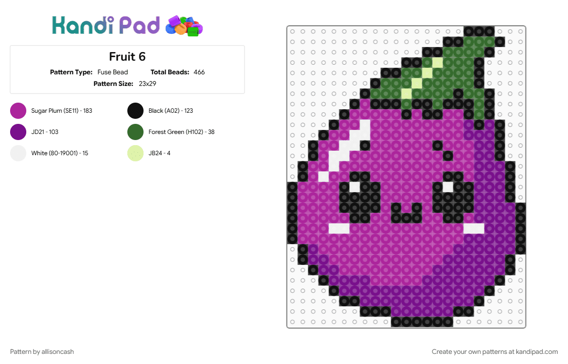 Fruit 6 - Fuse Bead Pattern by allisoncash on Kandi Pad - eggplant, pink