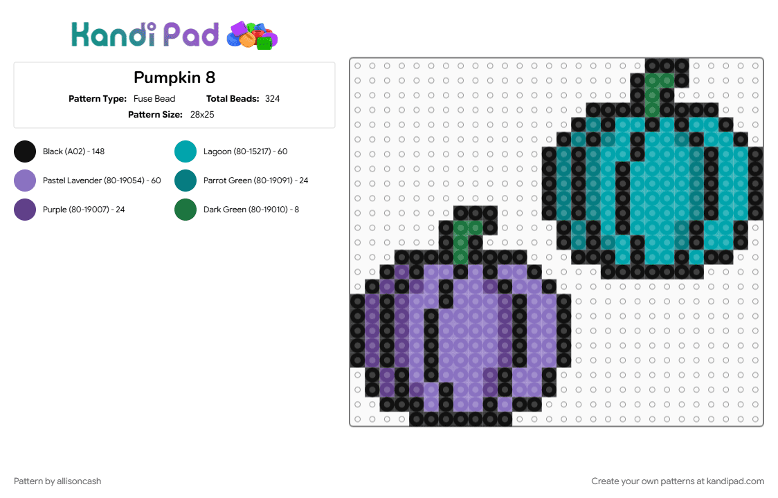 Pumpkin 8 - Fuse Bead Pattern by allisoncash on Kandi Pad - blue, teal