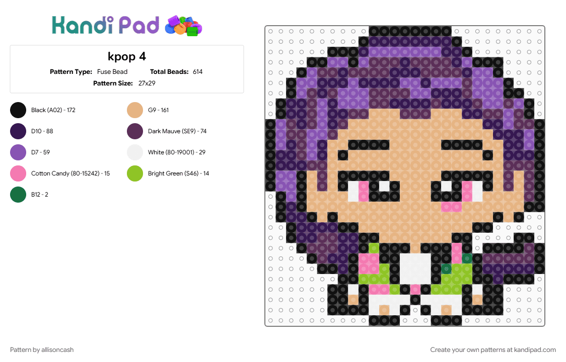 kpop 4 - Fuse Bead Pattern by allisoncash on Kandi Pad - beige, purple
