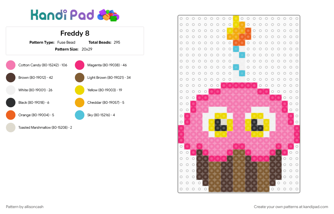 Freddy 8 - Fuse Bead Pattern by allisoncash on Kandi Pad - brown, pink, tan