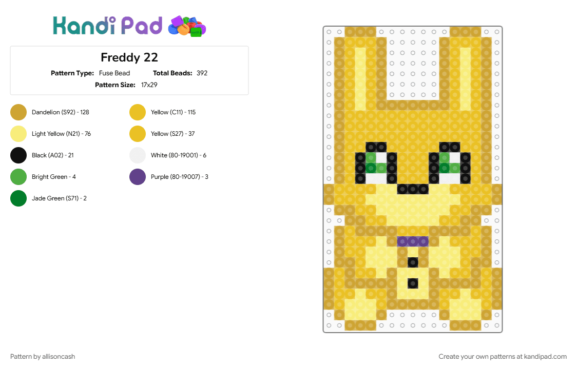 Freddy 22 - Fuse Bead Pattern by allisoncash on Kandi Pad - orange, yellow