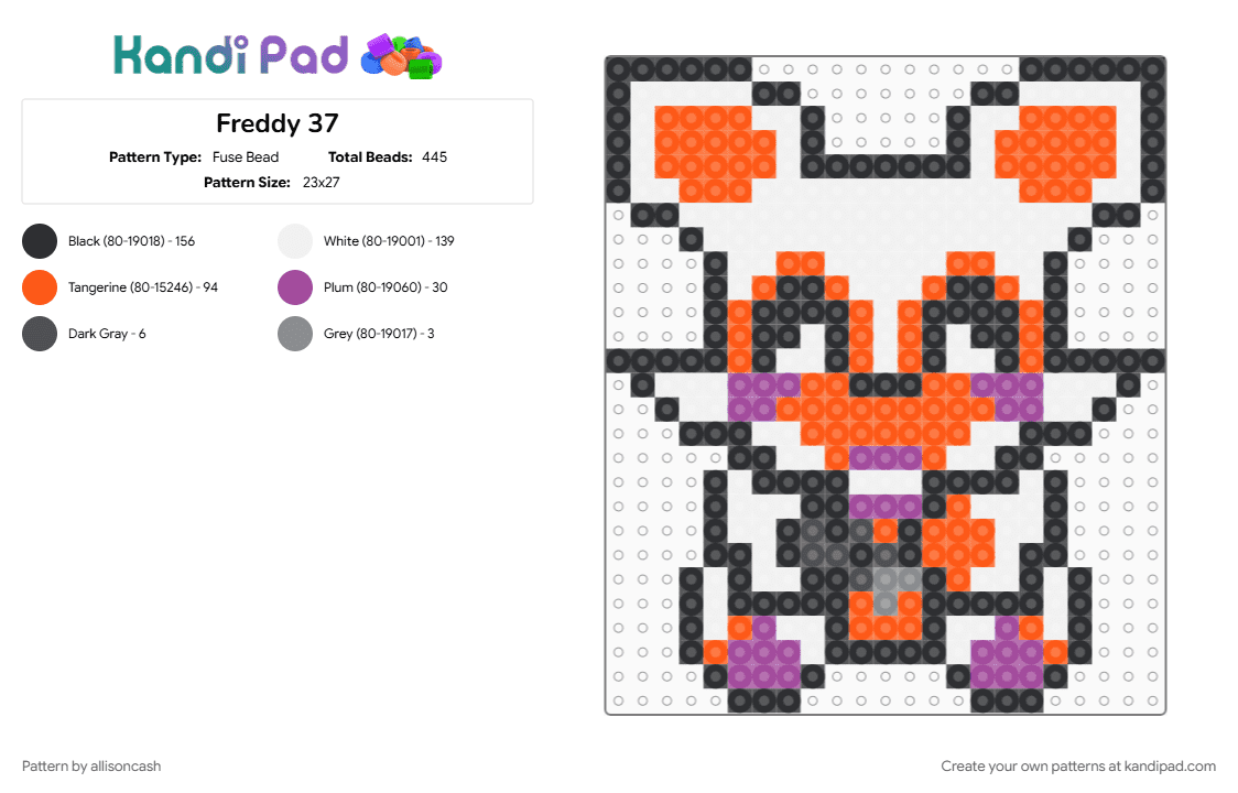 Freddy 37 - Fuse Bead Pattern by allisoncash on Kandi Pad - orange, white