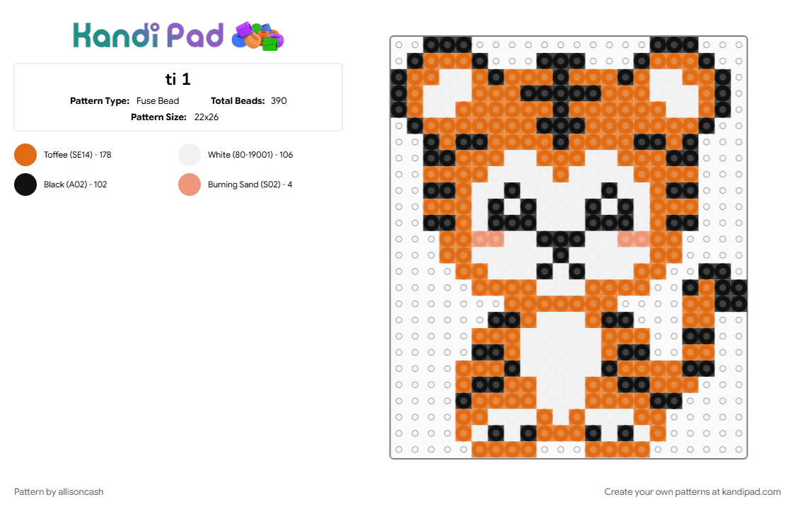 ti 1 - Fuse Bead Pattern by allisoncash on Kandi Pad - orange, tiger, white