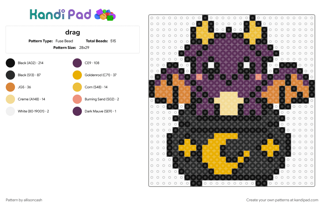 drag - Fuse Bead Pattern by allisoncash on Kandi Pad - black, orange, pink
