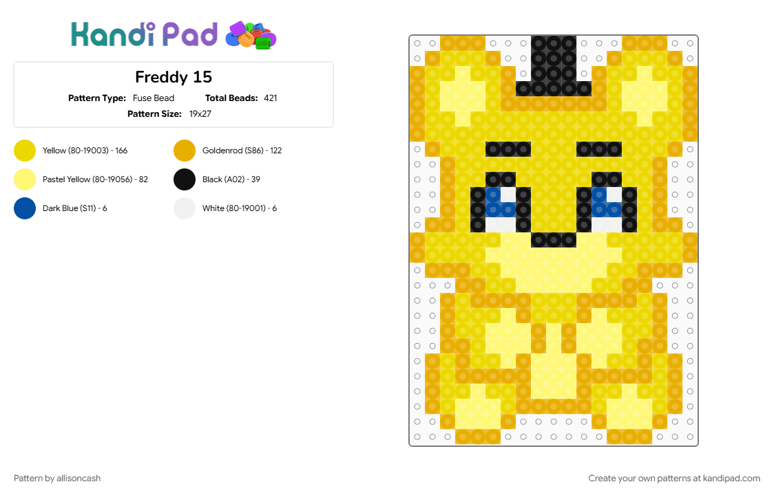 Freddy 40 - Fuse Bead Pattern by allisoncash on Kandi Pad - orange, yellow