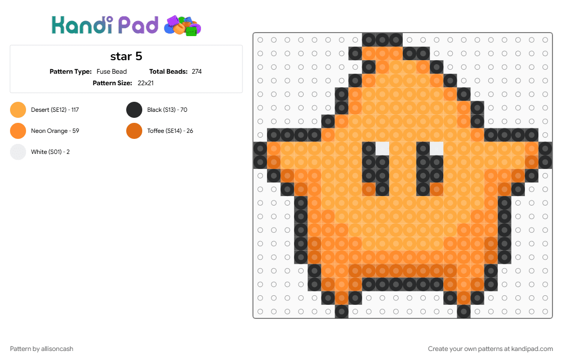 star 5 - Fuse Bead Pattern by allisoncash on Kandi Pad - orange