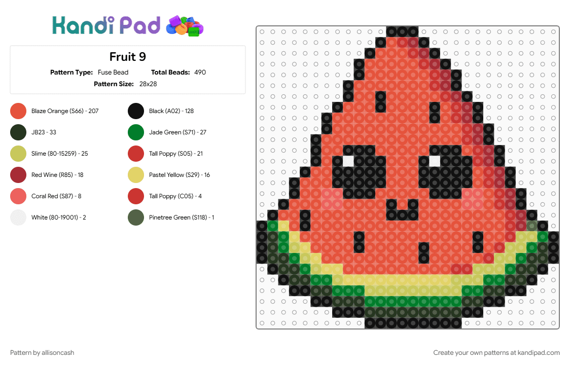 Fruit 9 - Fuse Bead Pattern by allisoncash on Kandi Pad - red, watermelon