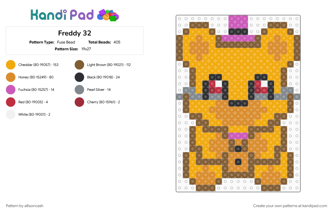 Freddy 32 - Fuse Bead Pattern by allisoncash on Kandi Pad - orange, tan