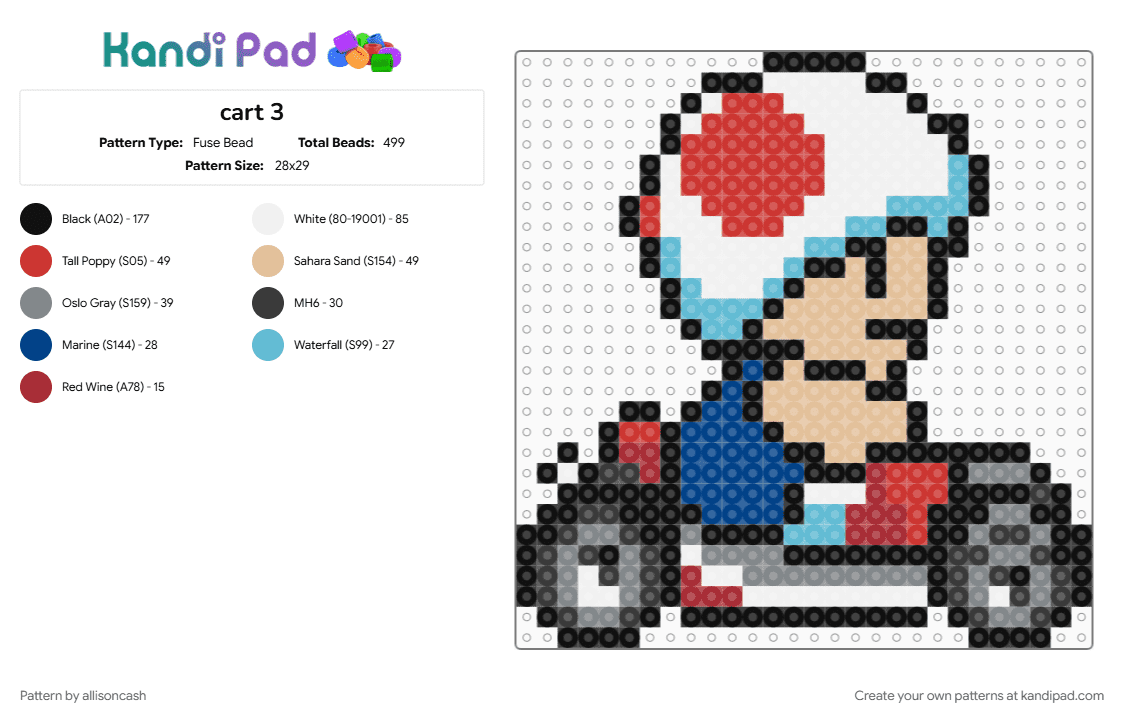 cart 3 - Fuse Bead Pattern by allisoncash on Kandi Pad - beige, gray, mario kart, nintendo, red, toad