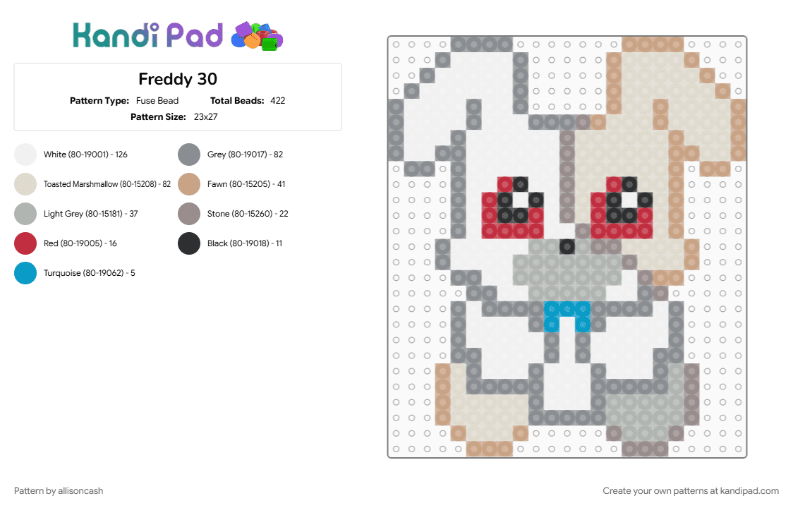 Freddy 30 - Fuse Bead Pattern by allisoncash on Kandi Pad - beige, gray