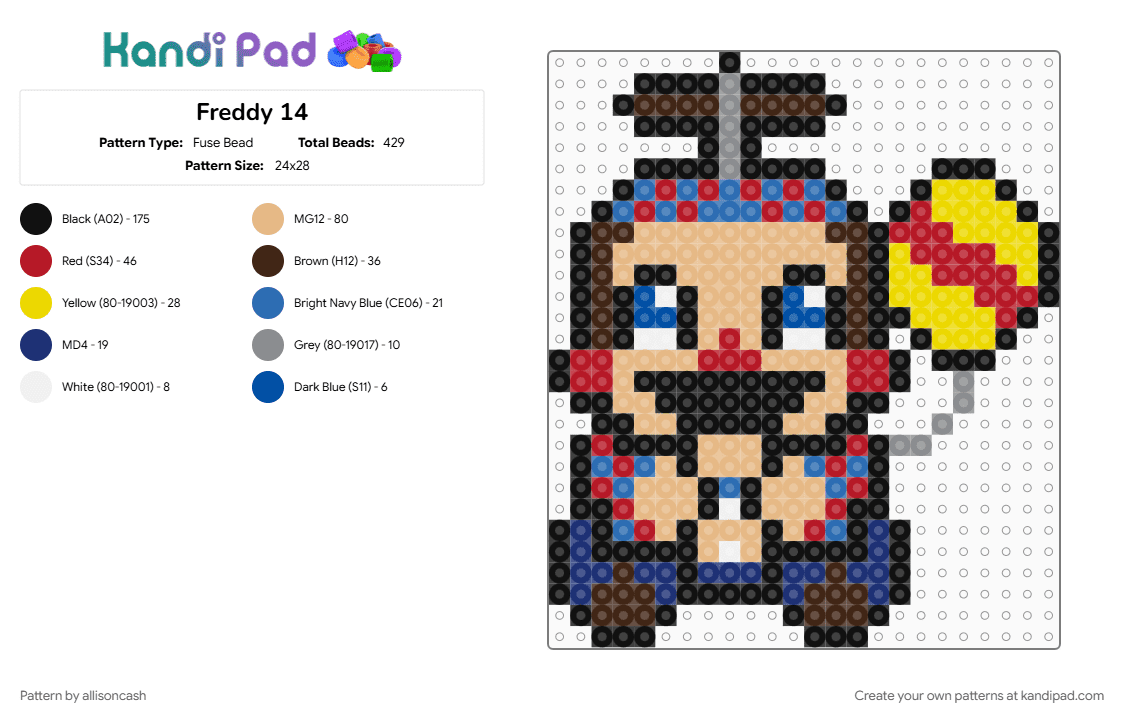 Freddy 14 - Fuse Bead Pattern by allisoncash on Kandi Pad - beige, black, brown, red