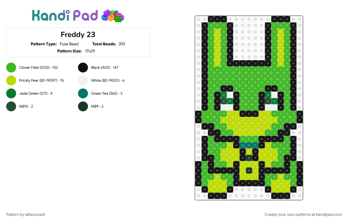 Freddy 23 - Fuse Bead Pattern by allisoncash on Kandi Pad - 