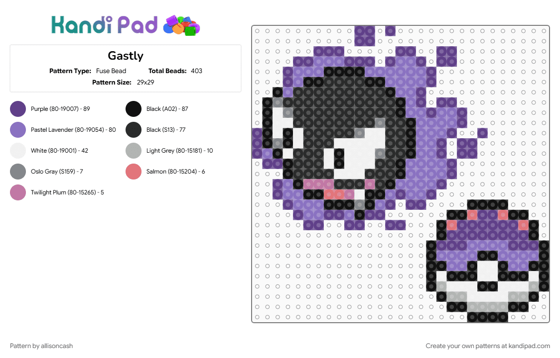 Gastly - Fuse Bead Pattern by allisoncash on Kandi Pad - blue, purple