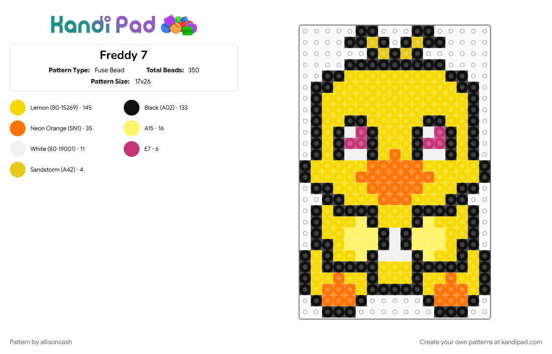 Freddy 7 - Fuse Bead Pattern by allisoncash on Kandi Pad - yellow