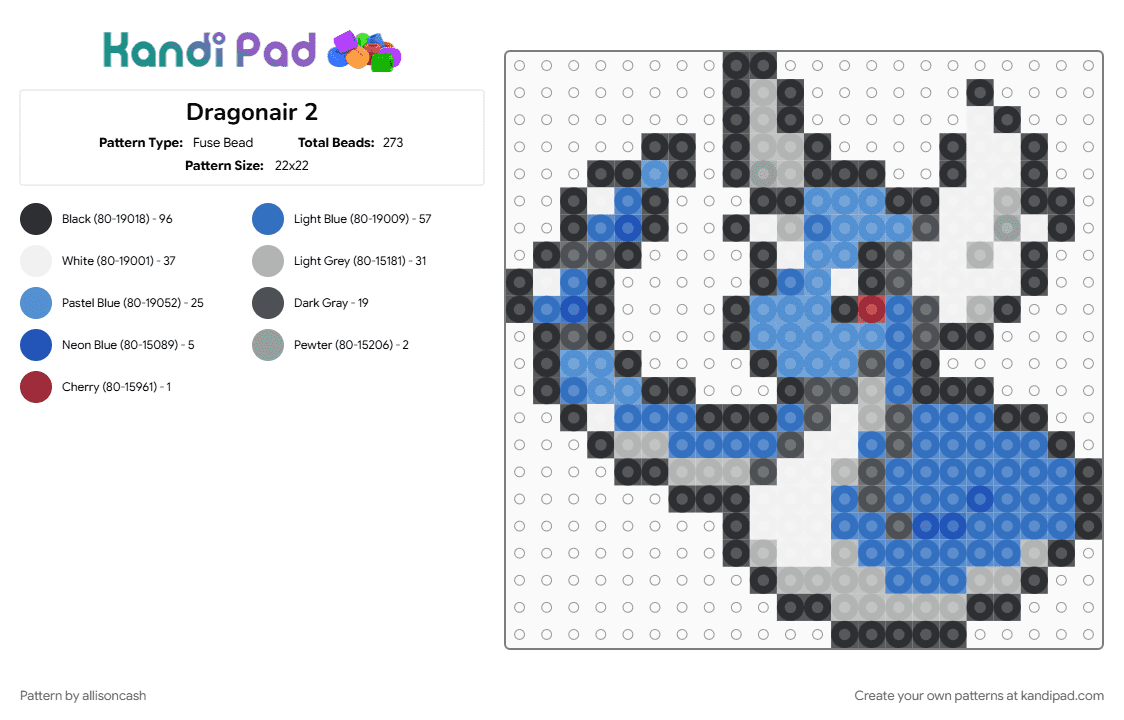 Dragonair 2 - Fuse Bead Pattern by allisoncash on Kandi Pad - beige, blue